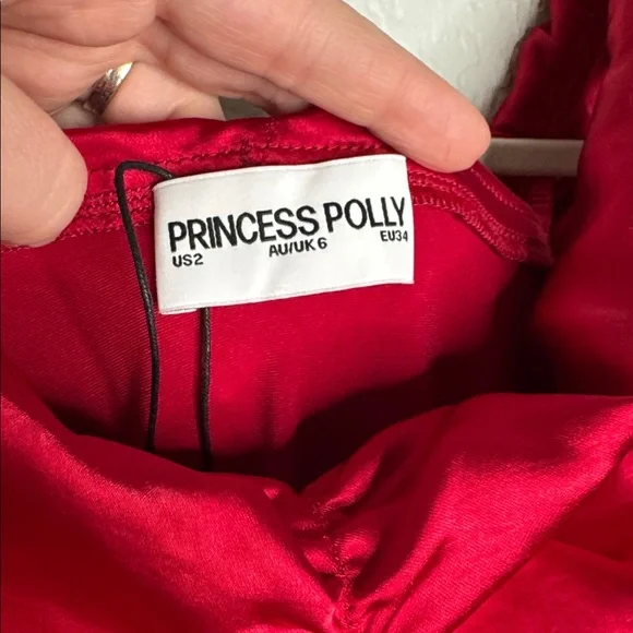 NWT Princess Polly Sadee Red Off the Shoulder Mini Dress Size 2 Date Night Satin - Picture 7 of 7